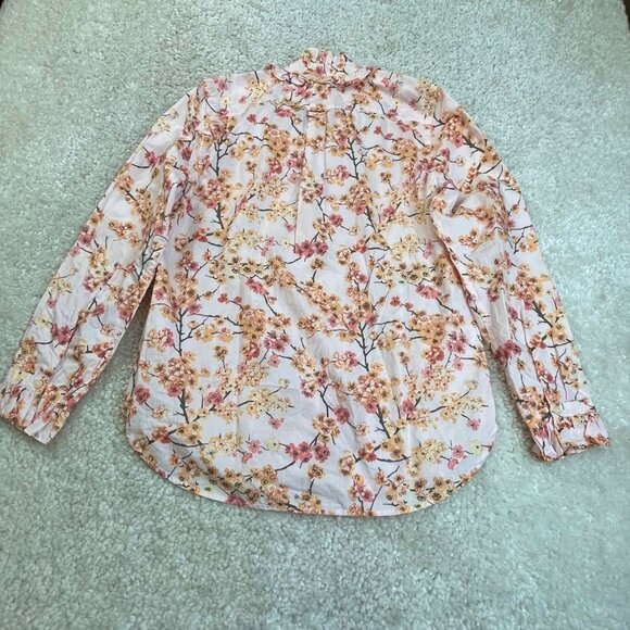 J Crew Classic Fit Ruffle Neck Cherry Blossom Shirt NEW - Picture 3 of 10